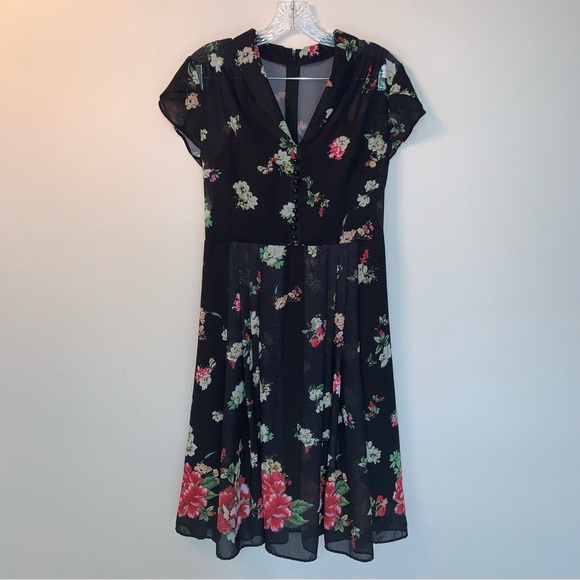 Hell Bunny Jolie Papillon Floral Butterfly Dress Black  M - Picture 2 of 10